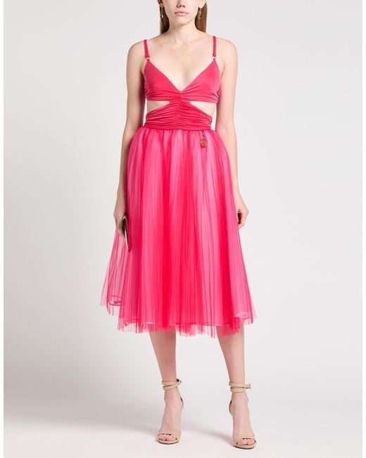 Elisabetta Franchi Pink Fuchsia Midi Dress Cupro, Elastane, Polyamide