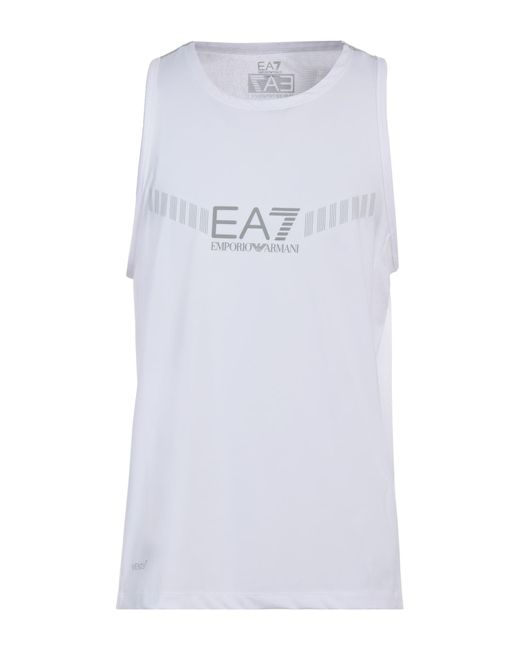 EA7 White Tank Top Polyester, Elastane for men