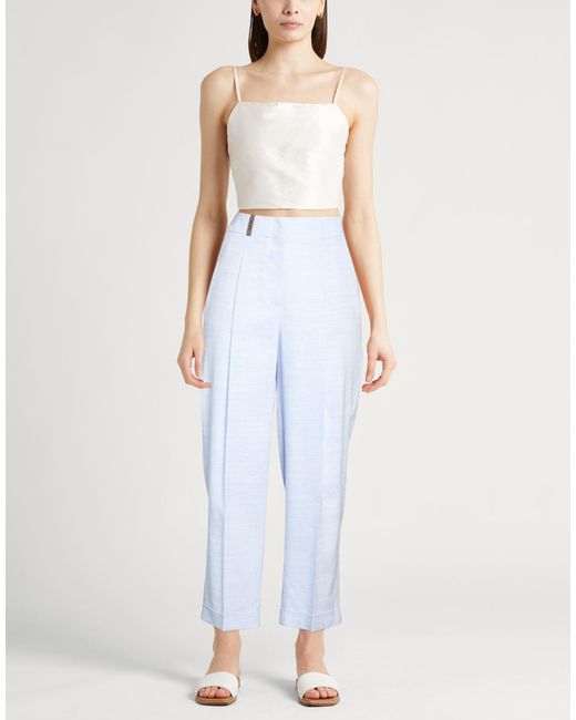 Peserico Blue Pants Linen, Virgin Wool