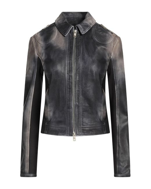 DIESEL Black Panelled Perforated-leather Jacket