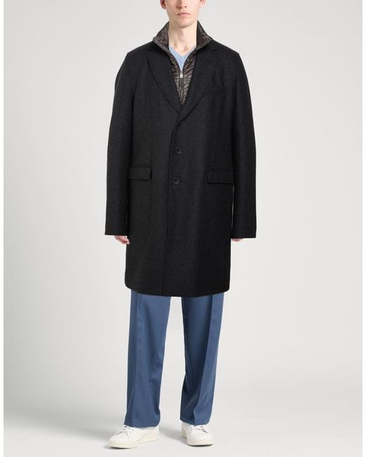 Herno Black Charcoal Coat Wool, Polyamide for men