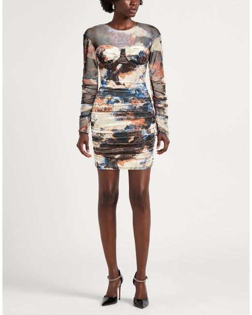 Just Cavalli Gray Cream Mini Dress Polyester, Elastane