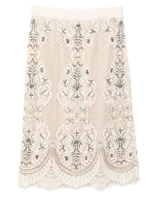 Twin Set Natural Ivory Midi Skirt Cotton, Polyamide, Polyester, Viscose