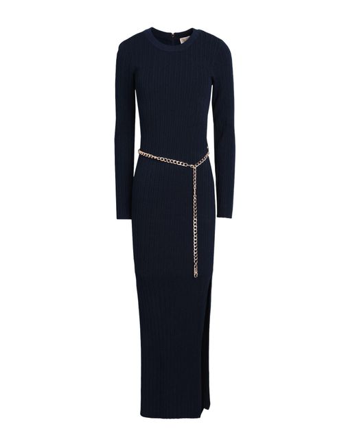 Michael Kors Blue Belted Ribbed Maxi Dress