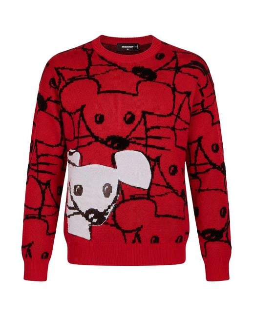 DSquared² Red Sweater Cotton, Viscose, Polyester, Polyimide for men
