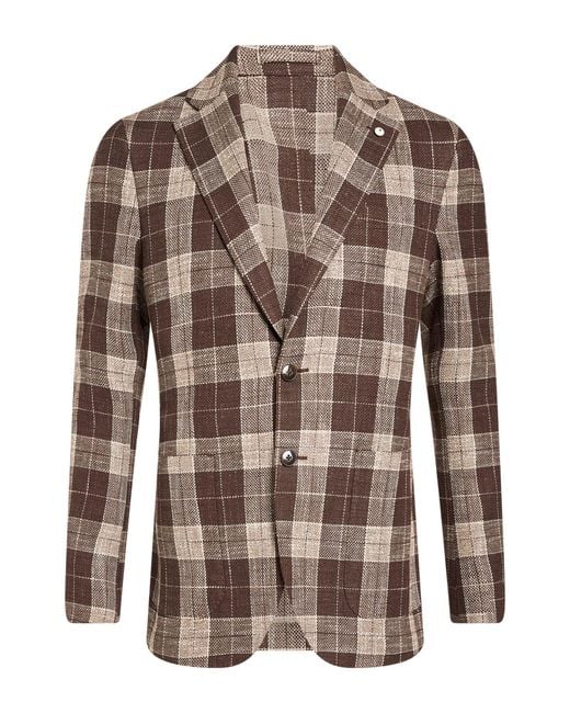 L.b.m. 1911 Brown Chocolate Blazer Cotton, Linen, Silk for men