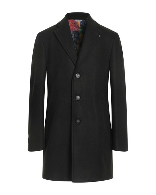 Manuel Ritz Black Single-Breasted Wool-Blend Coat for men
