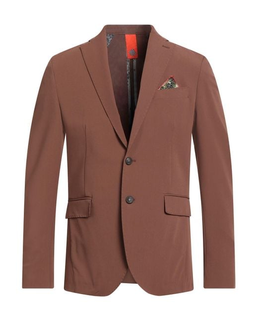 Bharnaba Brown Blazer Polyester, Viscose, Elastane for men