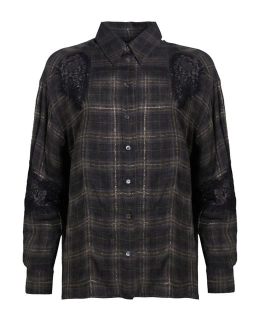 Pinko Black Charcoal Shirt Viscose, Nylon, Metallic Fiber, Polyester