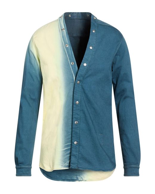 Rick Owens Men's Blue Slate Denim Shirt Cotton Polyester Rubber