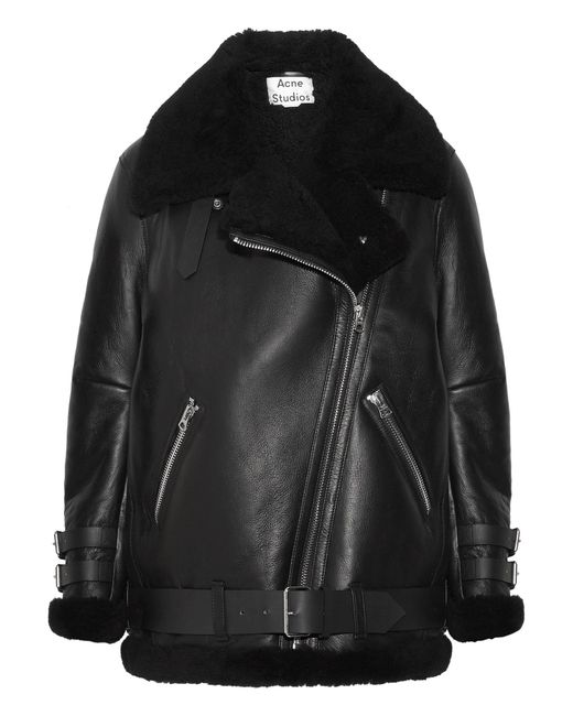 Acne Black Velocite Leather Shearling Jacket