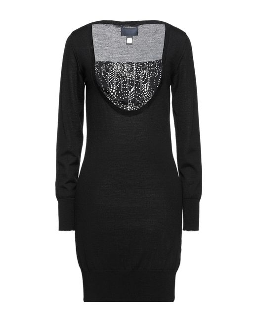 Roberto Cavalli Black Mini Dress Wool, Silk