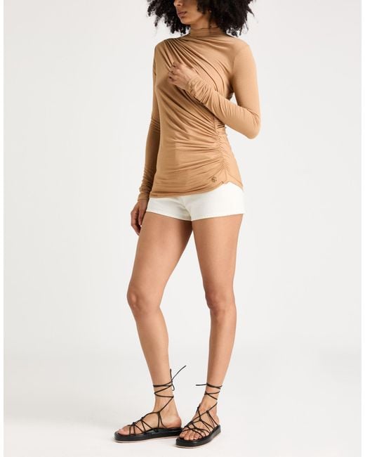 SIMONA CORSELLINI White Camel T-Shirt Viscose, Polyamide, Elastane, Cashmere
