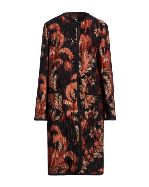 Etro Black Overcoat & Trench Coat Polyester, Wool, Acrylic, Polyamide, Metallic Fiber