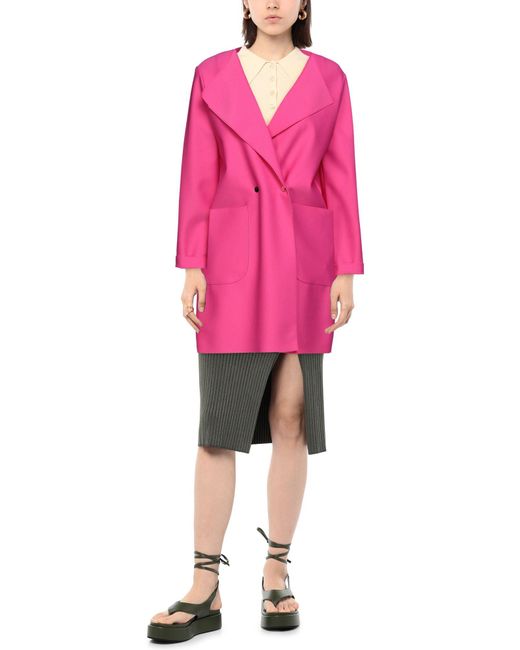 Annie P Pink Fuchsia Overcoat & Trench Coat Polyester