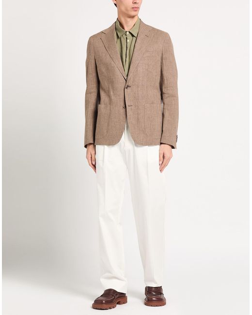 Brian Dales Brown Khaki Blazer Linen, Viscose, Elastane for men