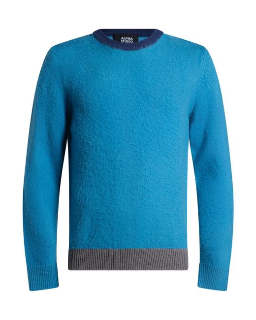 Alpha Studio Blue Sweater Merino Wool for men