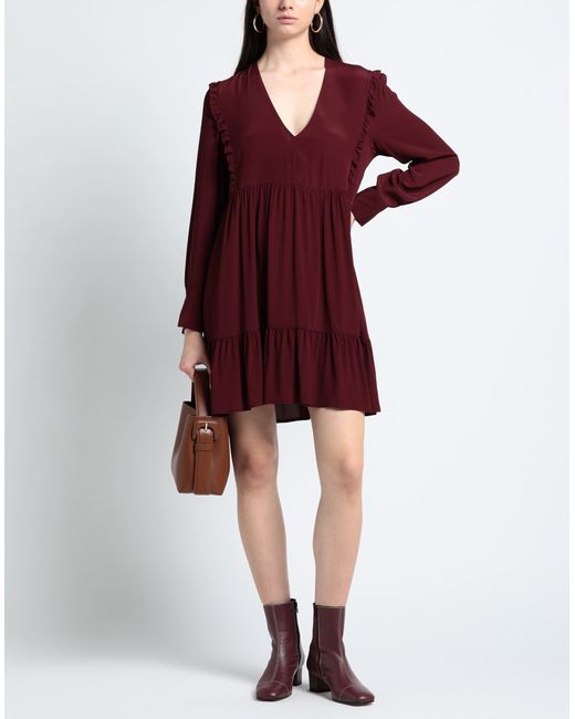 SOLOTRE Purple Burgundy Mini Dress Acetate, Silk