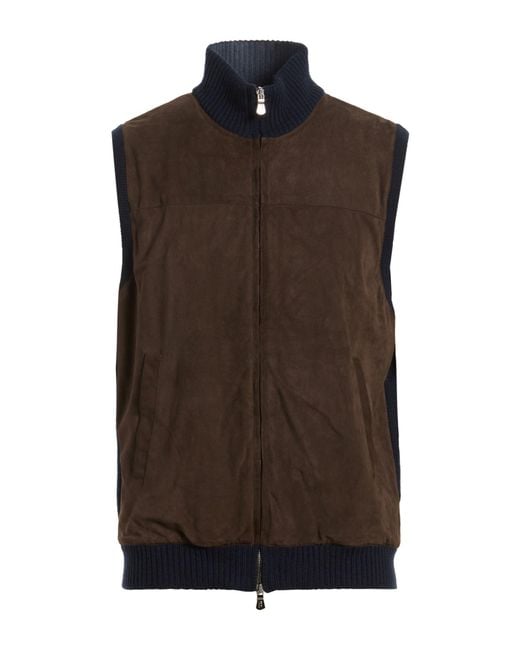 Fedeli Brown Vest Cashmere, Lambskin for men