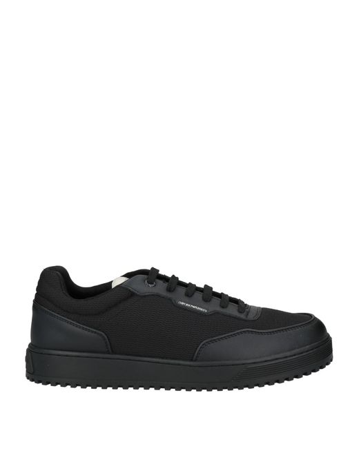 Emporio Armani Black Sneakers Polyester, Cow Leather for men