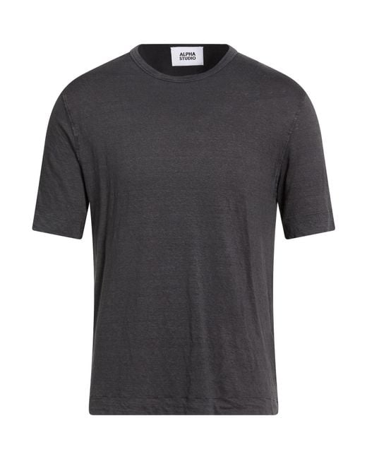 Alpha Studio Black Charcoal T-Shirt Linen, Elastane for men