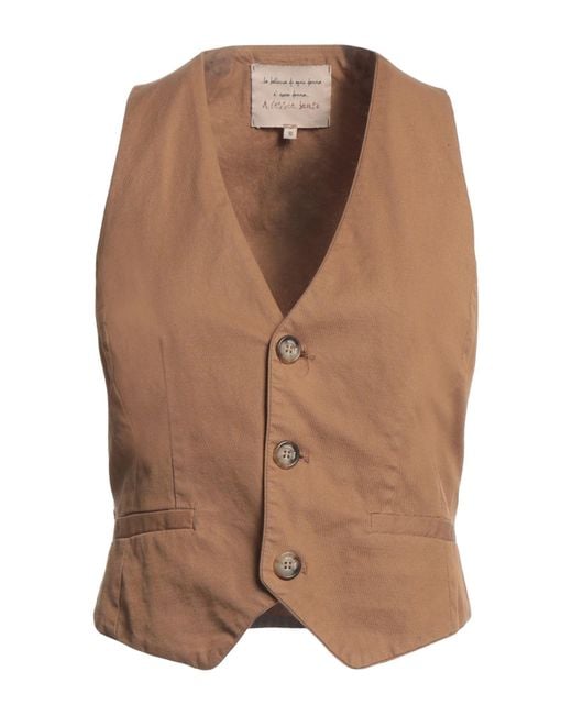 ALESSIA SANTI Brown Khaki Tailored Vest Linen, Cotton, Elastane