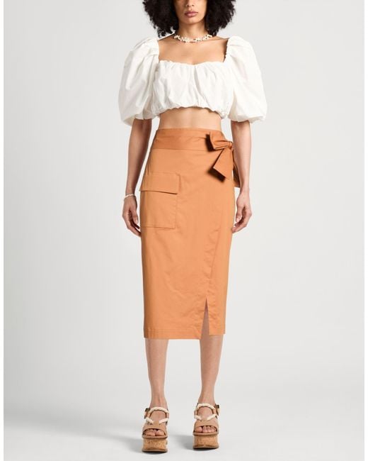 Eleventy Orange Camel Midi Skirt Cotton, Lyocell, Elastane