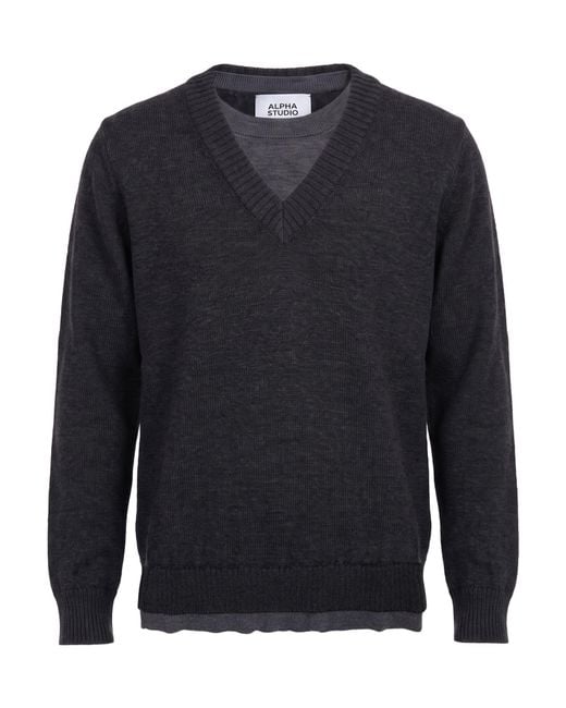 Alpha Studio Blue Charcoal Sweater Merino Wool for men