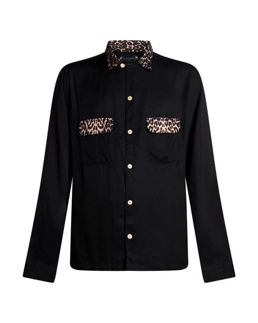 AllSaints Black Shirt Viscose, Ecovero Viscose for men