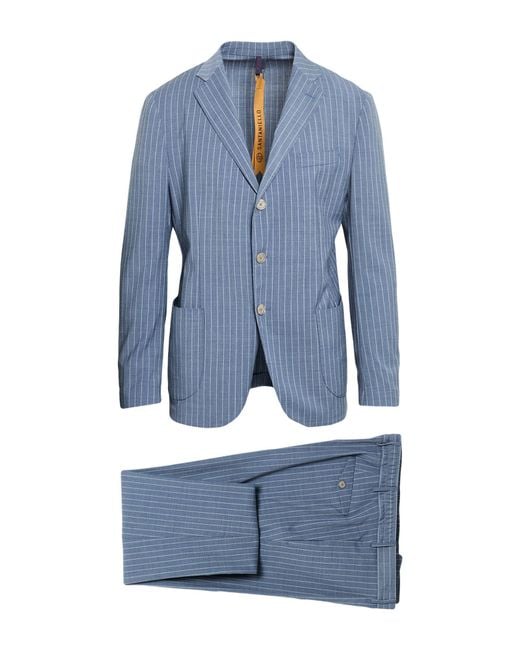 Santaniello Blue Slate Suit Polyester, Wool, Elastane for men