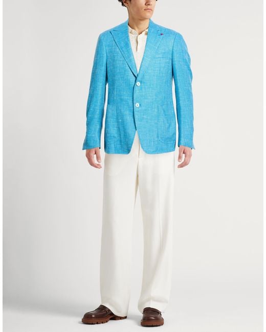 Isaia Blue Blazer Wool, Silk, Linen, Polyamide for men