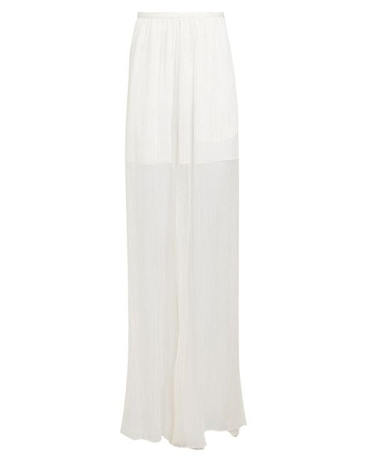 Rochas White Pants Silk, Metallic Polyester