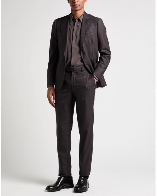 Isaia Black Charcoal Suit Wool for men