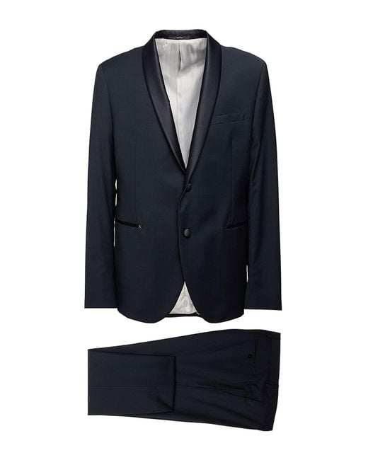 Paoloni Blue Suit Viscose, Polyester, Virgin Wool, Elastane for men