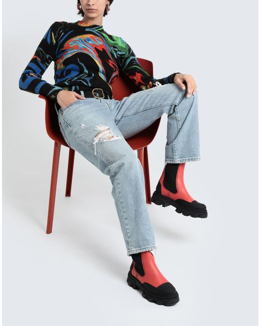 Ganni Red Cleated Leather Mid Chelsea Boots