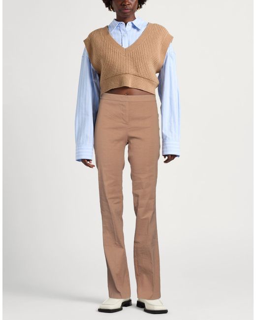 Pinko Natural Camel Pants Linen, Viscose, Elastane