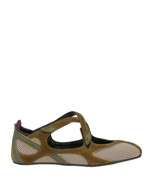 The Attico Green Military Ballet Flats Leather, Textile Fibers