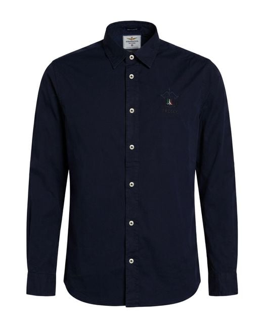 Aeronautica Militare Blue Midnight Shirt Cotton, Elastane for men