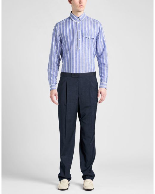 Caruso Blue Pants Wool, Linen, Elastane for men
