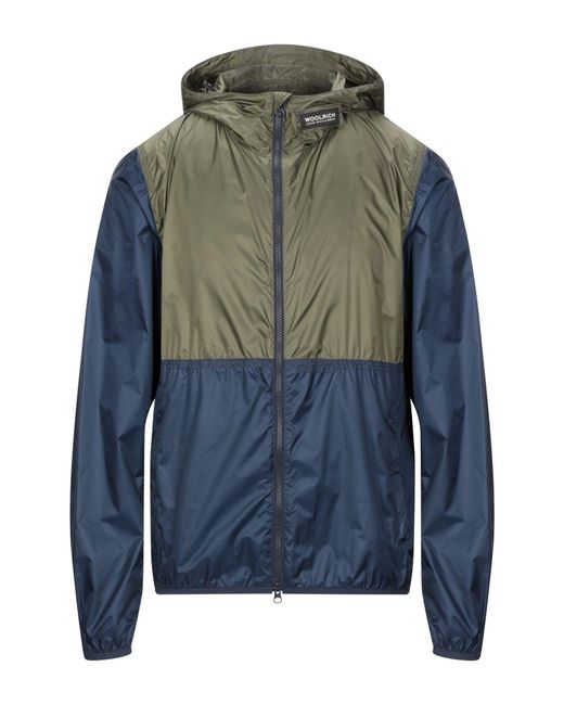 Woolrich Hooded Jacket In Green And Blue for men