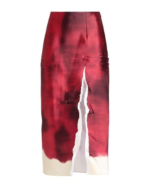 Prada Red Abstract-print Slit Pencil Skirt