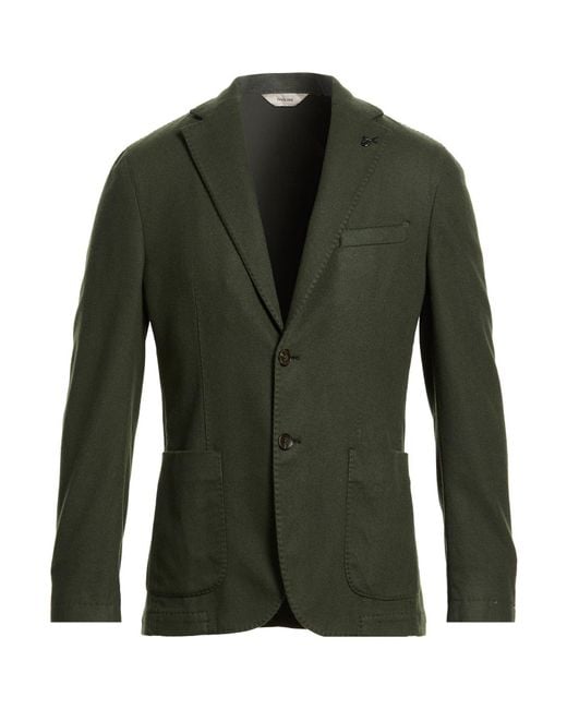 Paoloni Green Dark Blazer Virgin Wool, Polyamide, Elastane for men