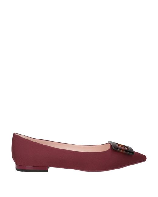Roger Vivier Red Burgundy Ballet Flats Textile Fibers