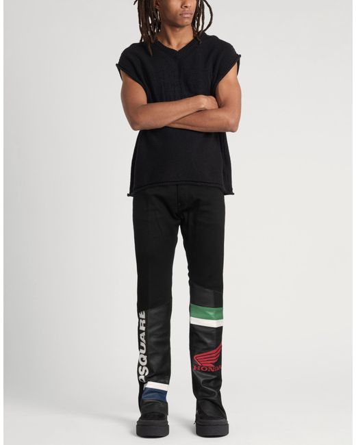 DSquared² Black Jeans Cotton, Elastane, Calfskin for men