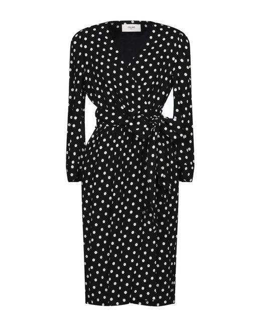 Celine Wrap Dress With Polka Dots in Black | Lyst
