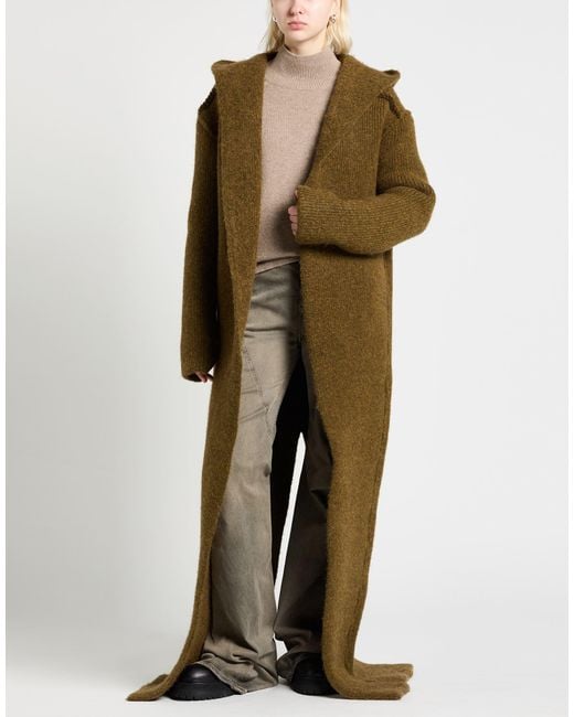 Rick Owens Green Khaki Coat Alpaca Wool, Polyamide, Wool, Elastane