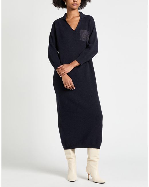 Peserico Blue Midi Dress Virgin Wool, Silk, Cashmere