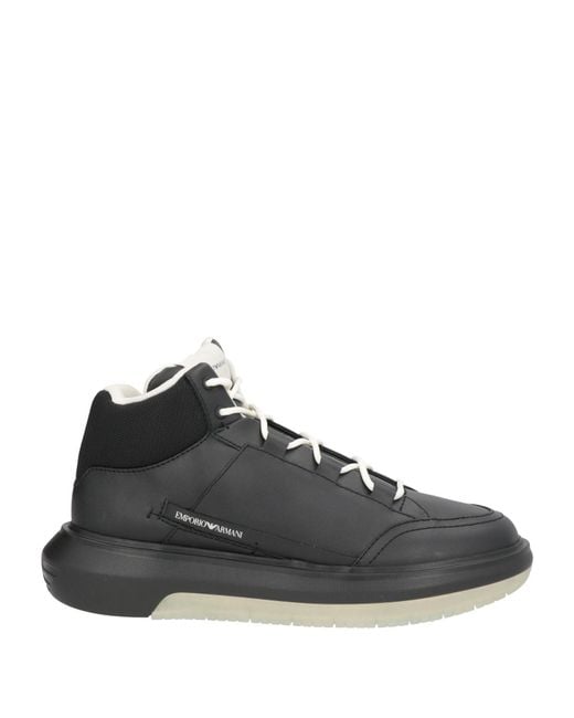 Emporio Armani Black Sneakers Cow Leather, Polyethylene for men