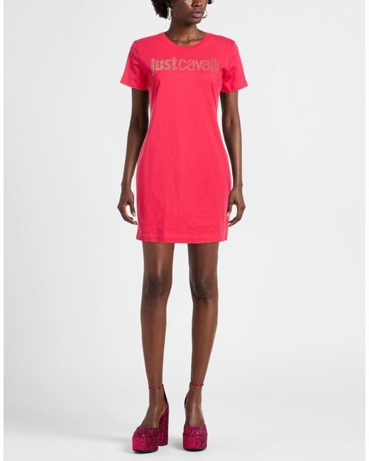 Just Cavalli Pink Coral Mini Dress Cotton