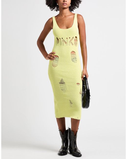 Pinko Yellow Midi Dress Cotton, Polyester